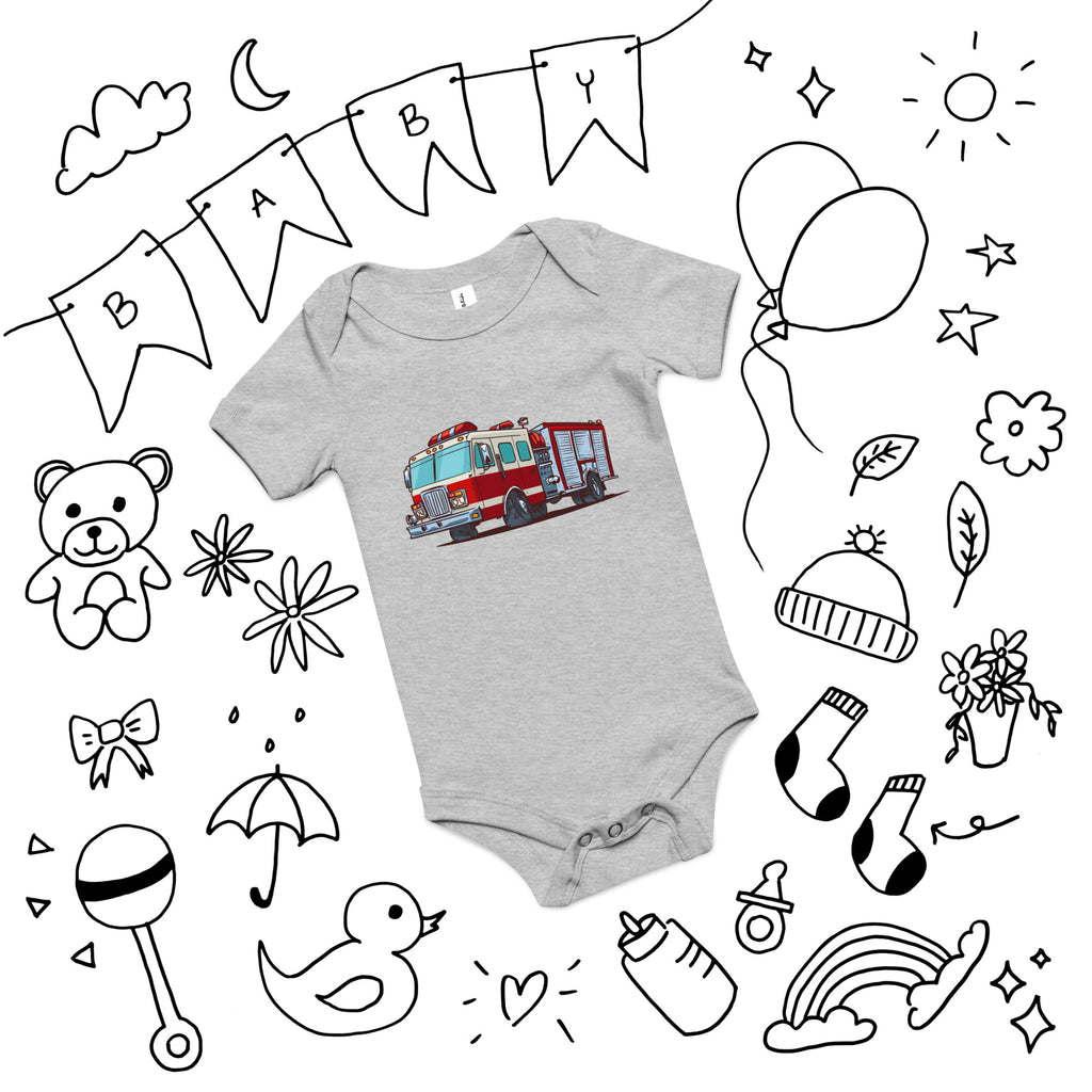 Fire Truck Baby Onesie — Fire Engine Art Baby Bodysuit, Newborn Gift for Future Firefighters and Truck-Loving Families