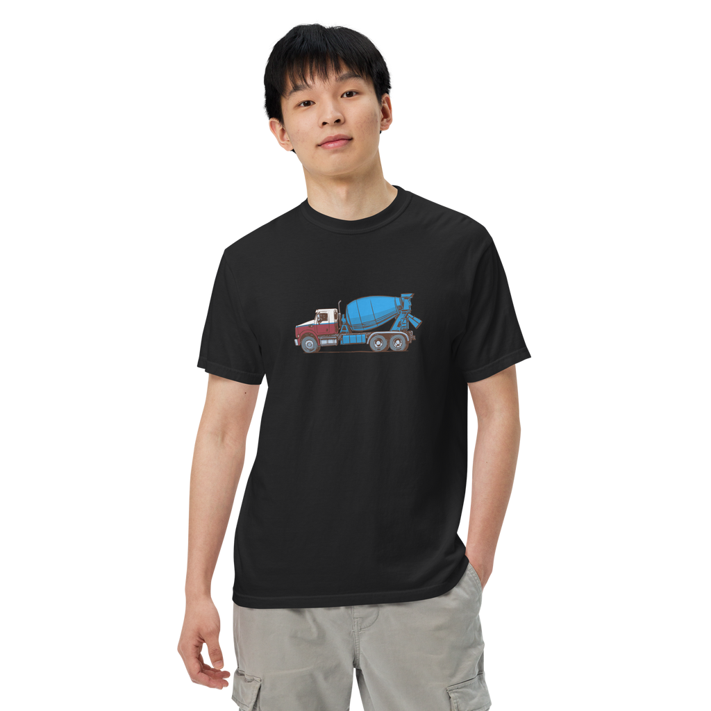 T-Shirt with Concrete Mixer Truck #2 - Heavyweight - Original Construction Truck Art, Garment-Dyed Tee