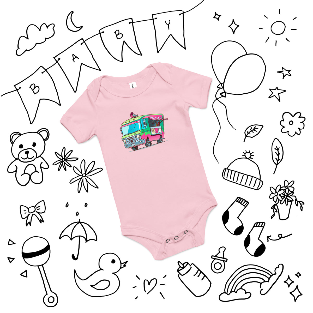 Ice Cream Truck Baby Onesie - Food Truck Art Baby Bodysuit - Sweet Gift for Newborns and Infants