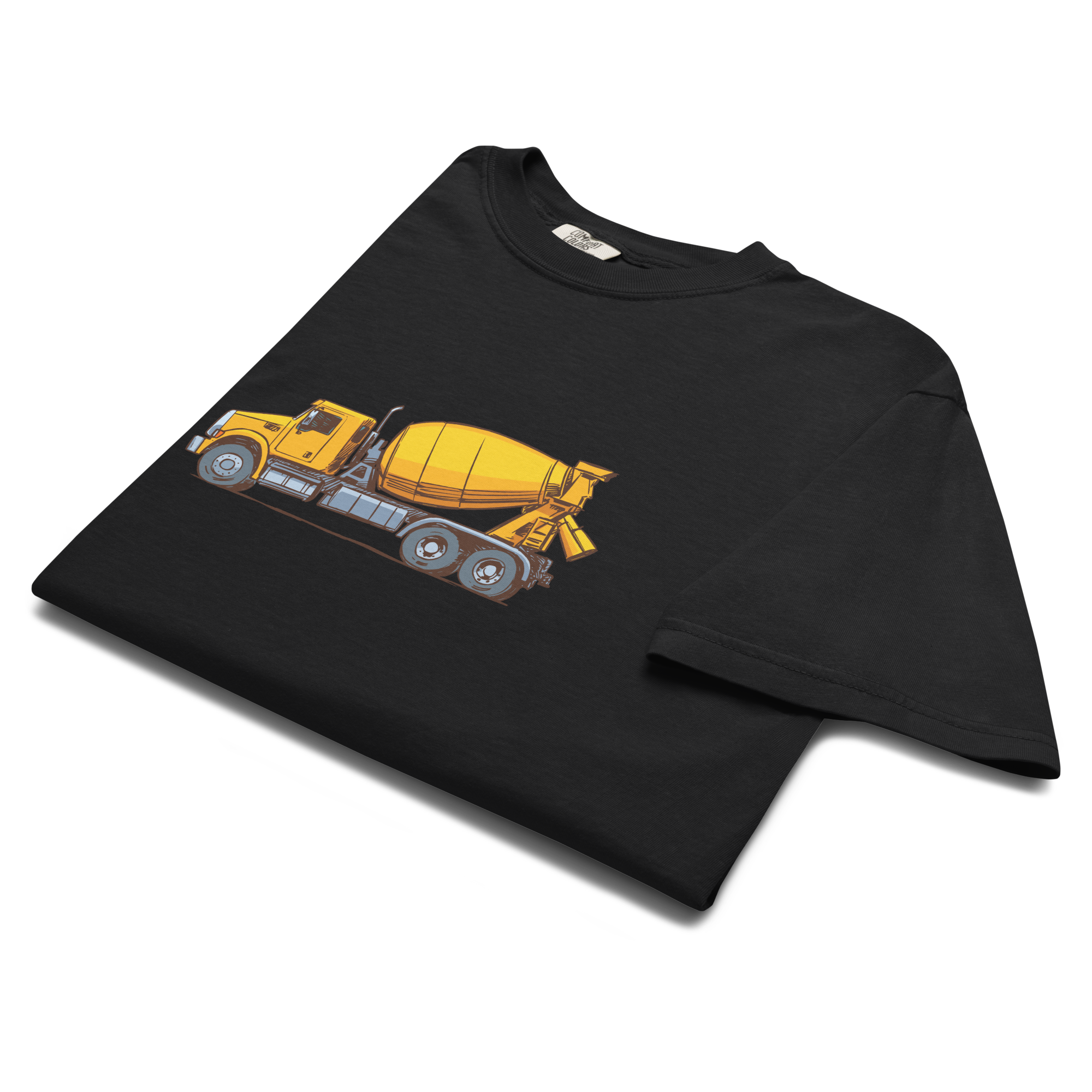T-Shirt with Concrete Mixer Truck #1 on Heavyweight - Original Construction Truck Art, Garment-Dyed Tee