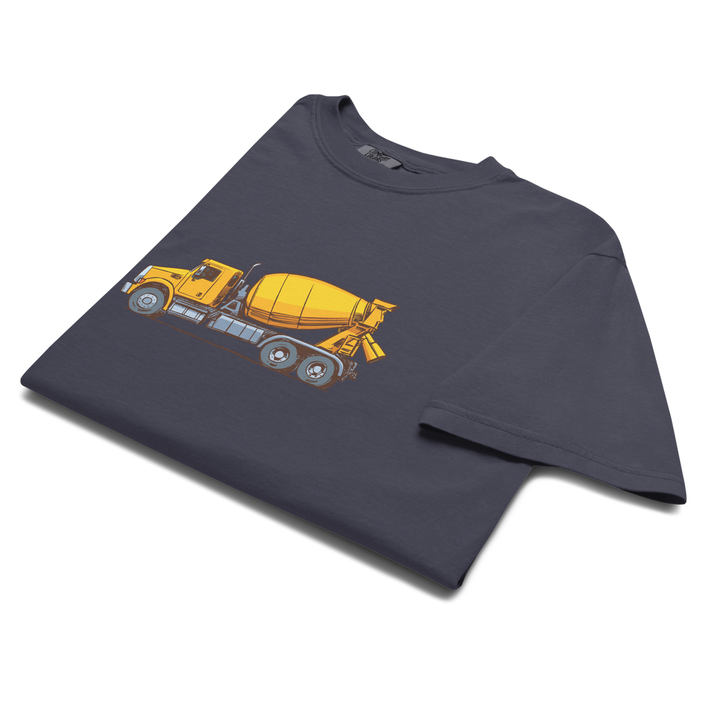 T-Shirt with Concrete Mixer Truck #1 on Heavyweight - Original Construction Truck Art, Garment-Dyed Tee