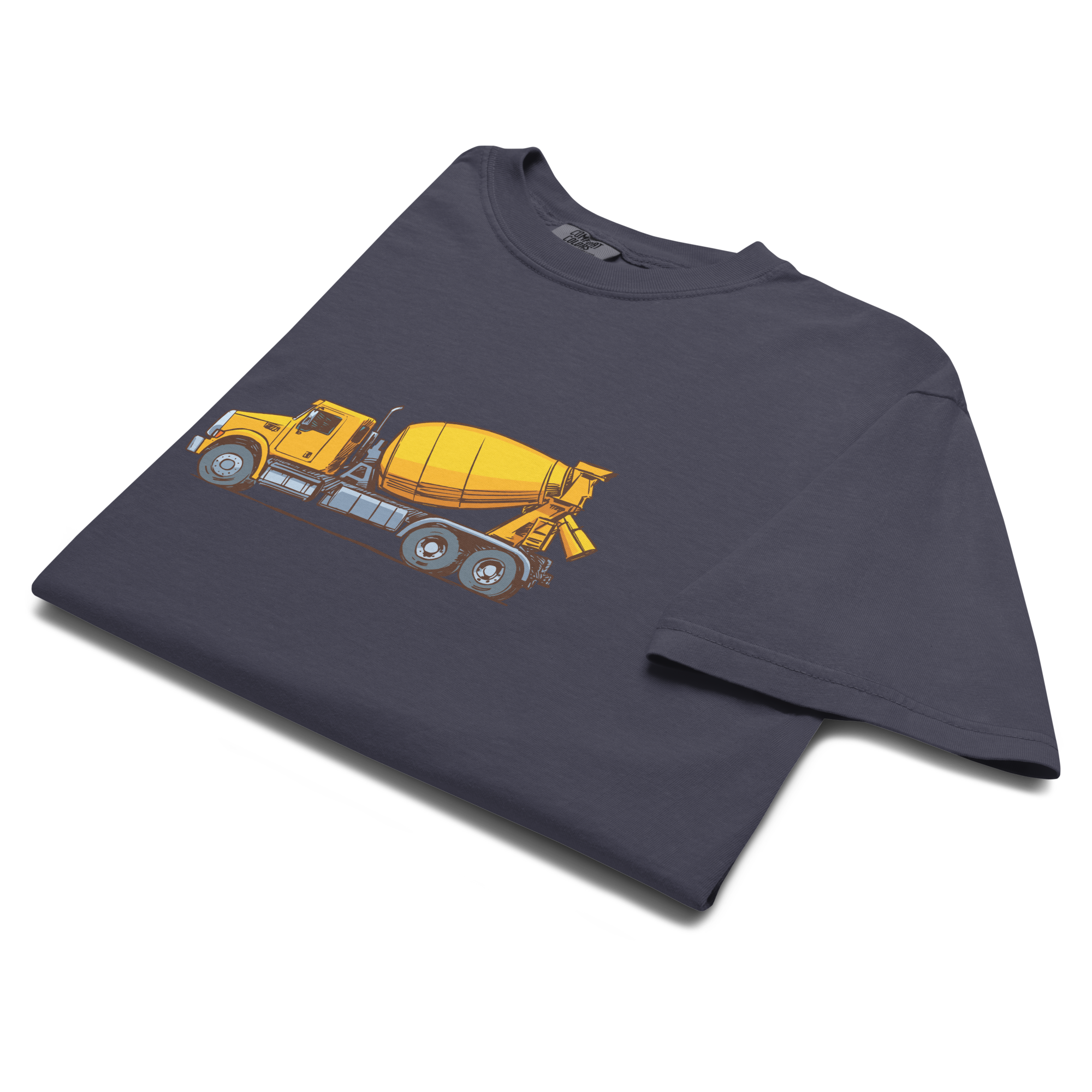 T-Shirt with Concrete Mixer Truck #1 on Heavyweight - Original Construction Truck Art, Garment-Dyed Tee